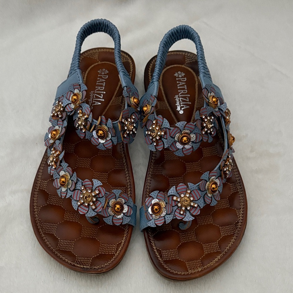 Patrizia Blue and Brown Floral Sandals